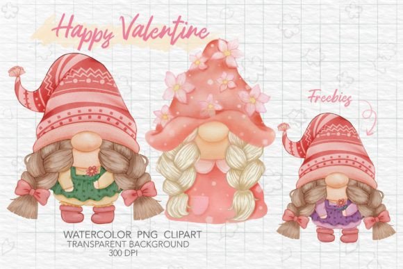 2 Girl Gnomes Handing Flower: Whimsical Watercolor Clip Art