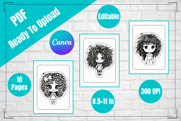 Curly Hair Girls Scissors Skills B&W: A Design Asset for Creative Projects