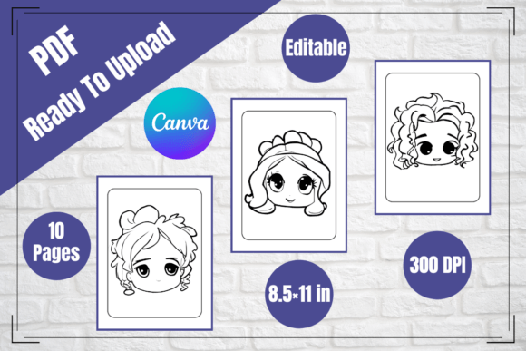 Cute Girls Faces Coloring Pages: Design Assets for Creative Projects