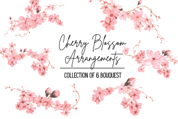 Elegant Watercolor Cherry Blossom Bouquets for Design