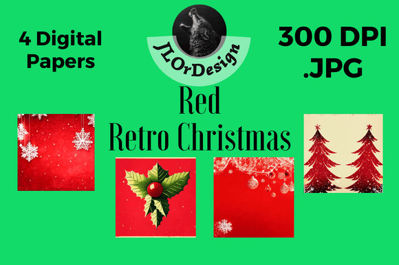 Elevate Your Holiday Projects with Red Retro Christmas Digital Papers