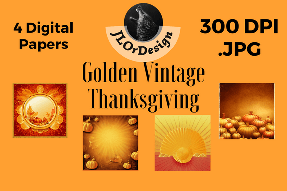 Golden Retro Thanksgiving Digital Papers: Elevate Your Designs