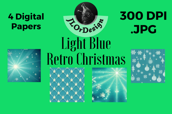 Light Blue Retro Christmas Digital Paper: Vintage Holiday Design