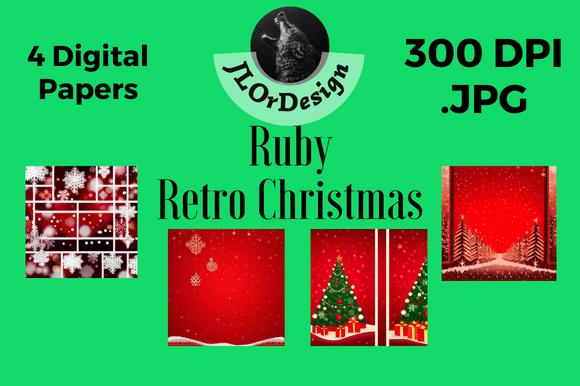 Ruby Retro Christmas Digital Papers: Vintage Design Assets