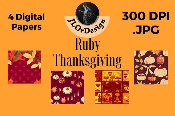 Ruby Retro Thanksgiving Digital Papers for Timeless Design