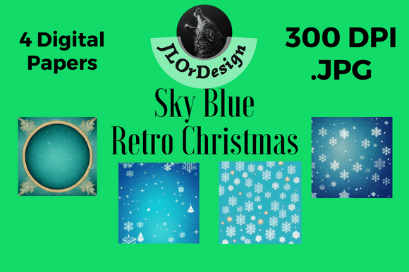 Sky Blue Retro Christmas Digital Papers