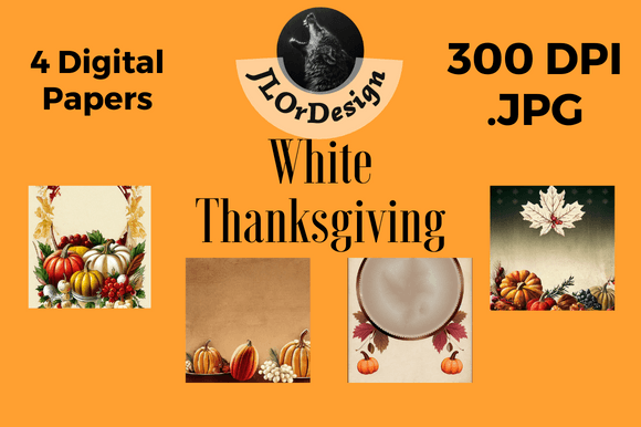 White Retro Thanksgiving Digital Papers for Design